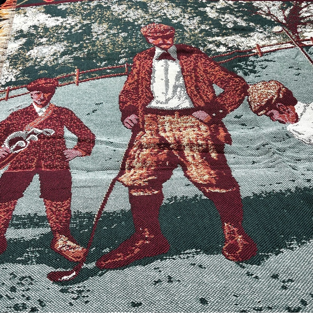 Goodwin Weavers 100% Cotton Golf Tapestry Throw Blanket Afghan Vintage USA - Picture 4 of 13